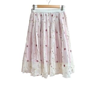 Cream Layered Tulle Skirt with 3D Flowers and Elastic Waistband, Size Small